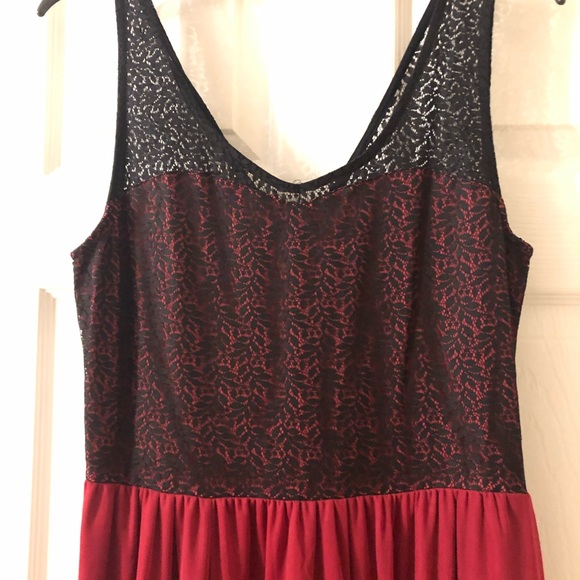 Raspberry, Black Lace Overlay Dress - Picture 2 of 3